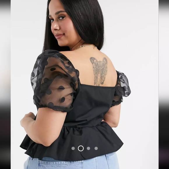 ASOS Design Curve top with spot organza sleeves - Picture 2 of 3